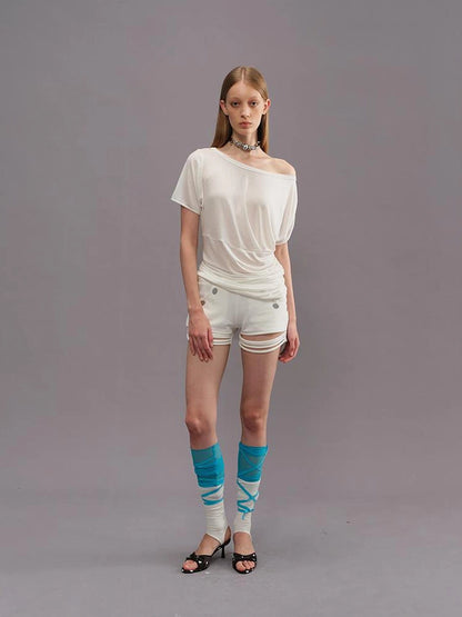 Outmode Asymmetric Ruffle Shoulder T-shirt