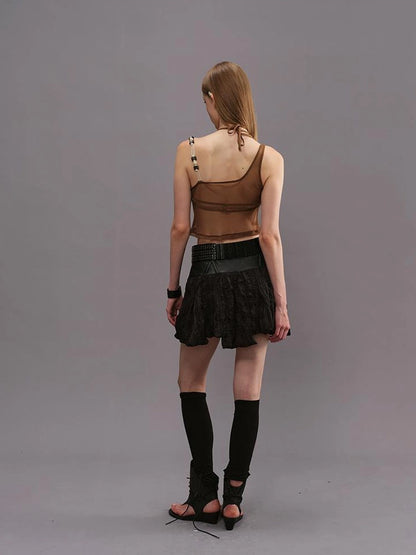 Outmode Asymmetrical Pleated Punk Skirt With Irregular Hem