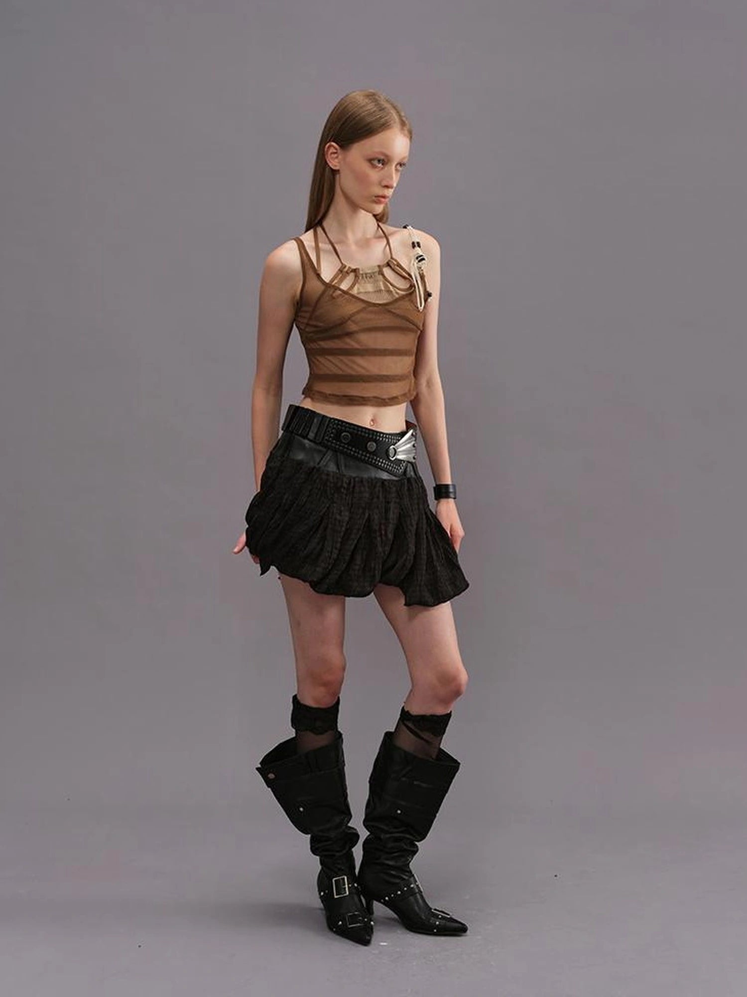 Outmode Asymmetrical Pleated Punk Skirt With Irregular Hem