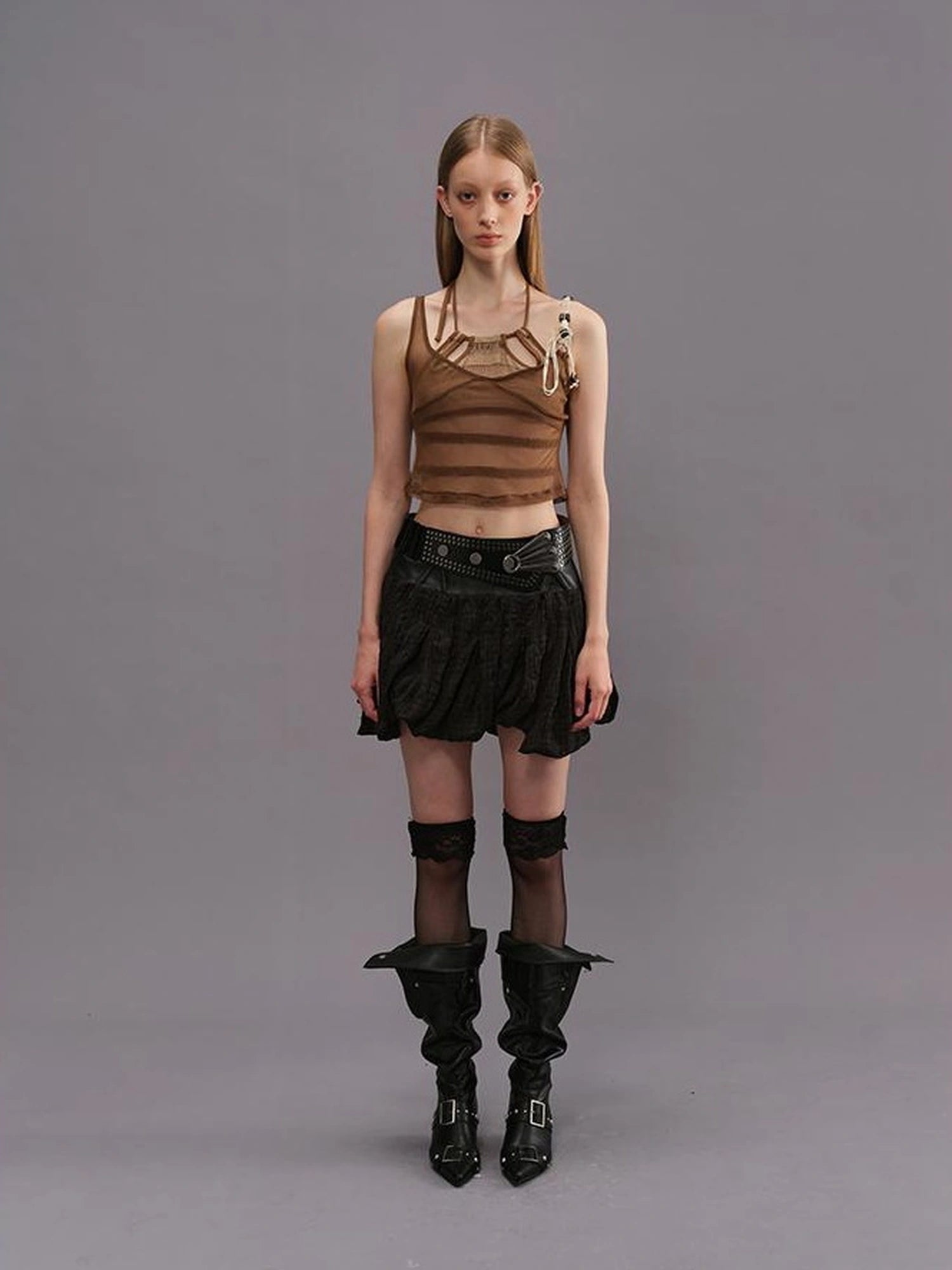 Outmode Asymmetrical Pleated Punk Skirt With Irregular Hem