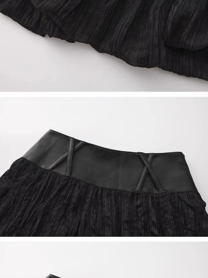 Outmode Asymmetrical Pleated Punk Skirt With Irregular Hem