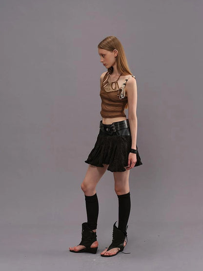 Outmode Asymmetrical Pleated Punk Skirt With Irregular Hem