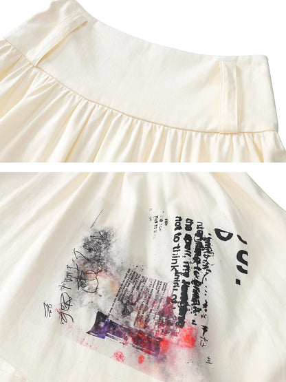 Outmode Distressed Print Asymmetrical Ruffle Skirt