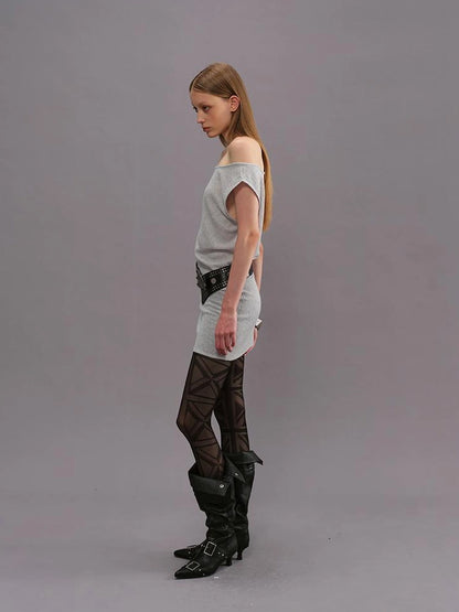 Outmode Light Gray Off Shoulder Cotton Dress