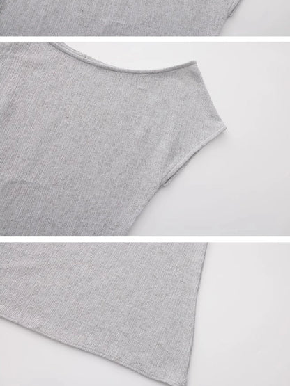 Outmode Light Gray Off Shoulder Cotton Dress