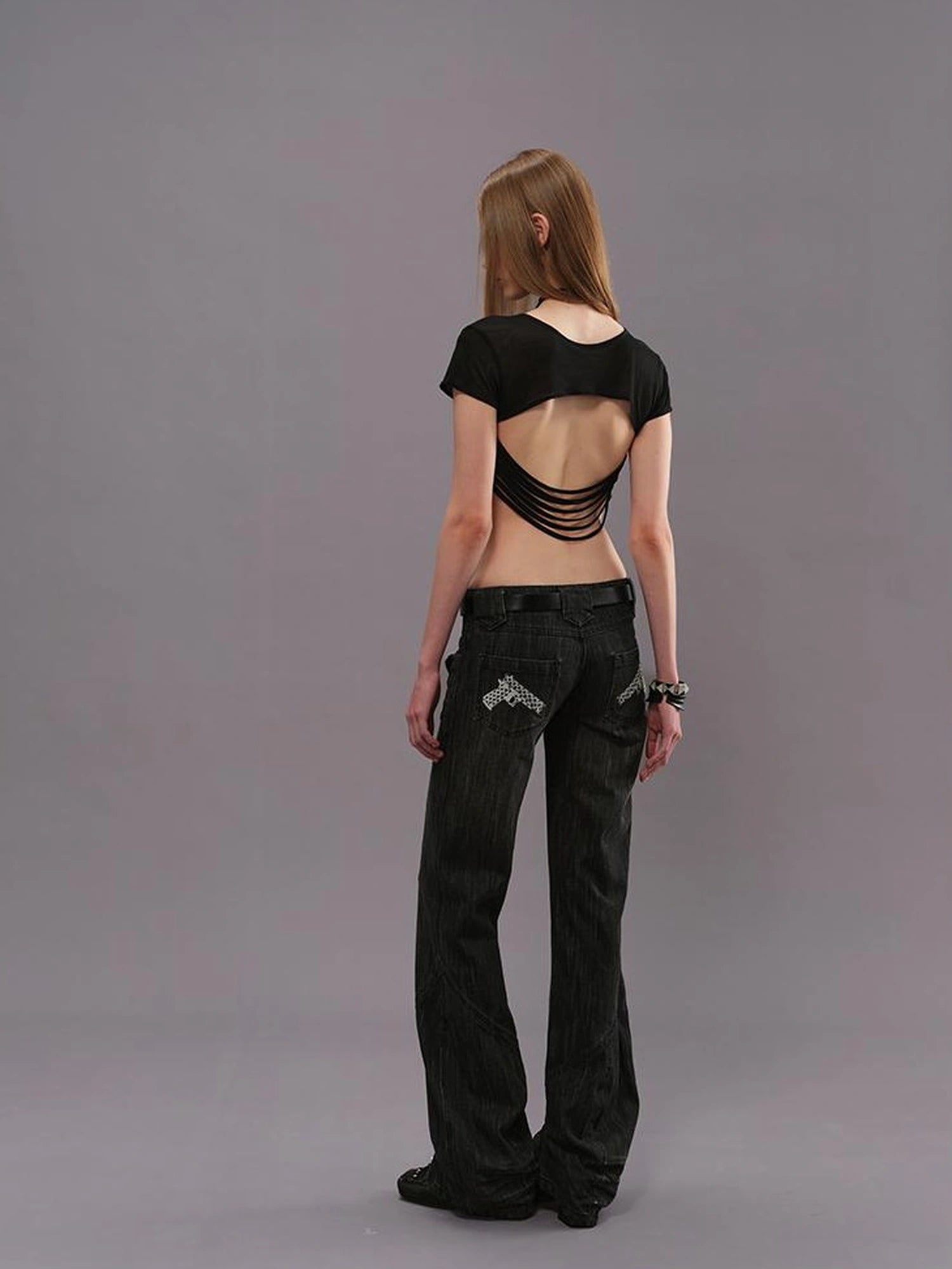 Outmode Low Rise Straight Leg Washed Denim Pants