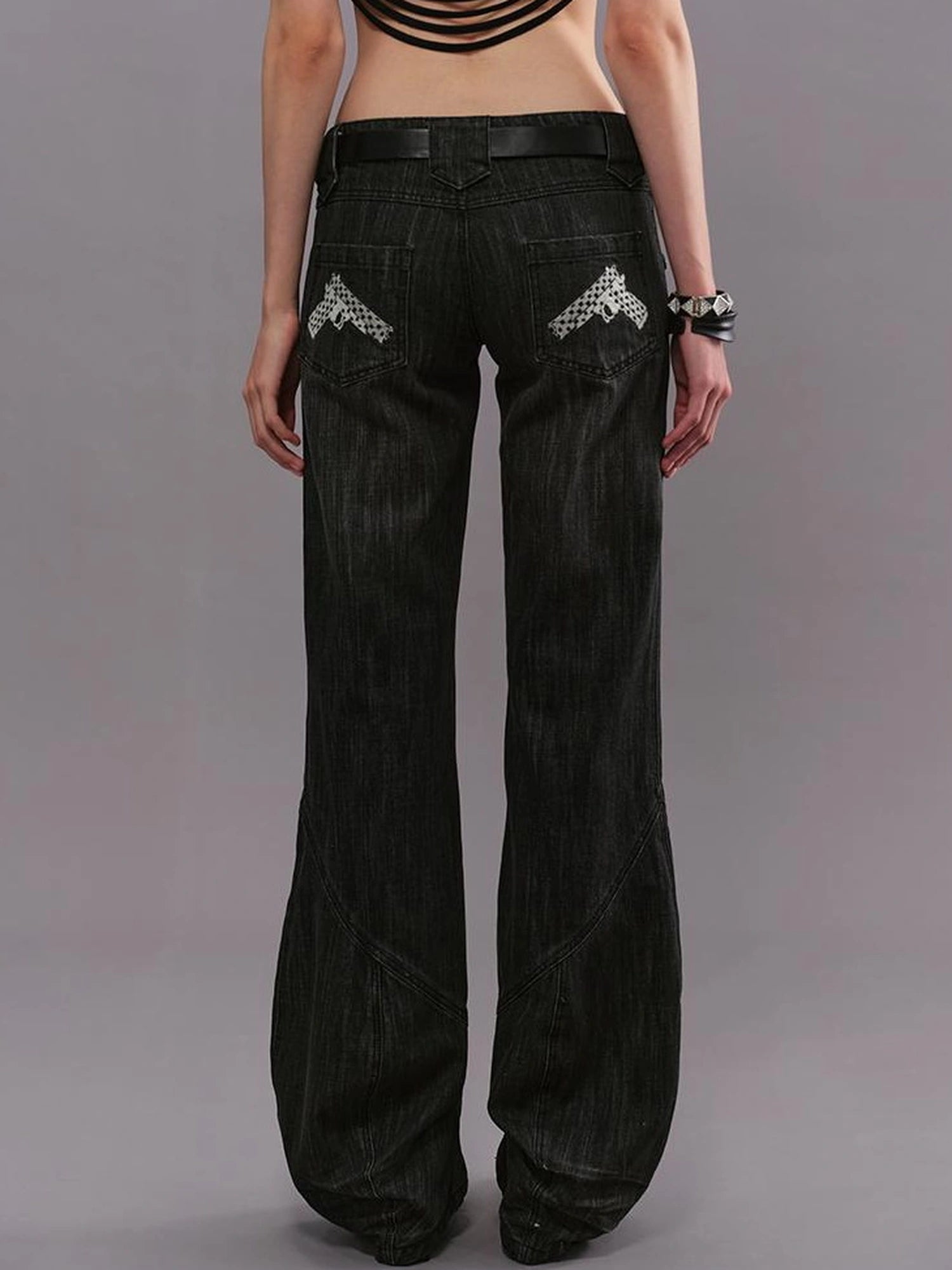 Outmode Low Rise Straight Leg Washed Denim Pants