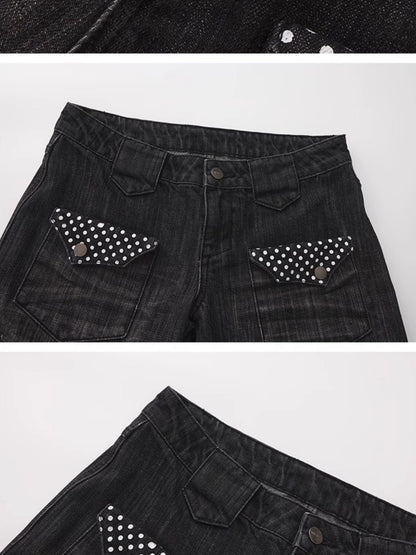 Outmode Low Rise Straight Leg Washed Denim Pants