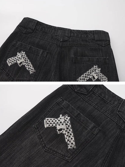 Outmode Low Rise Straight Leg Washed Denim Pants