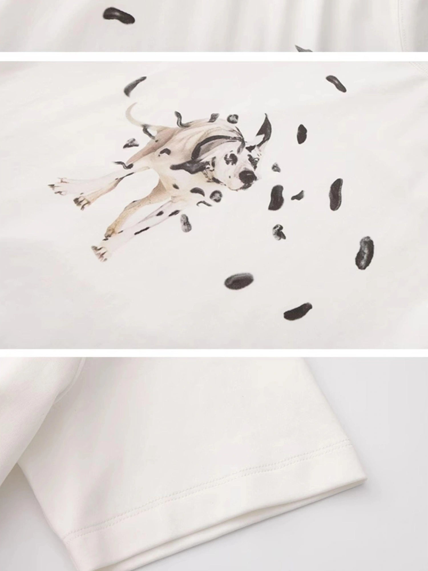 Outmode Off Shoulder Ruffle White T-shirt With Dalmatian Print