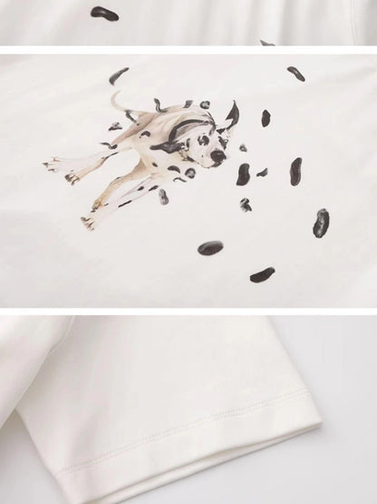 Outmode Off Shoulder Ruffle White T-shirt With Dalmatian Print