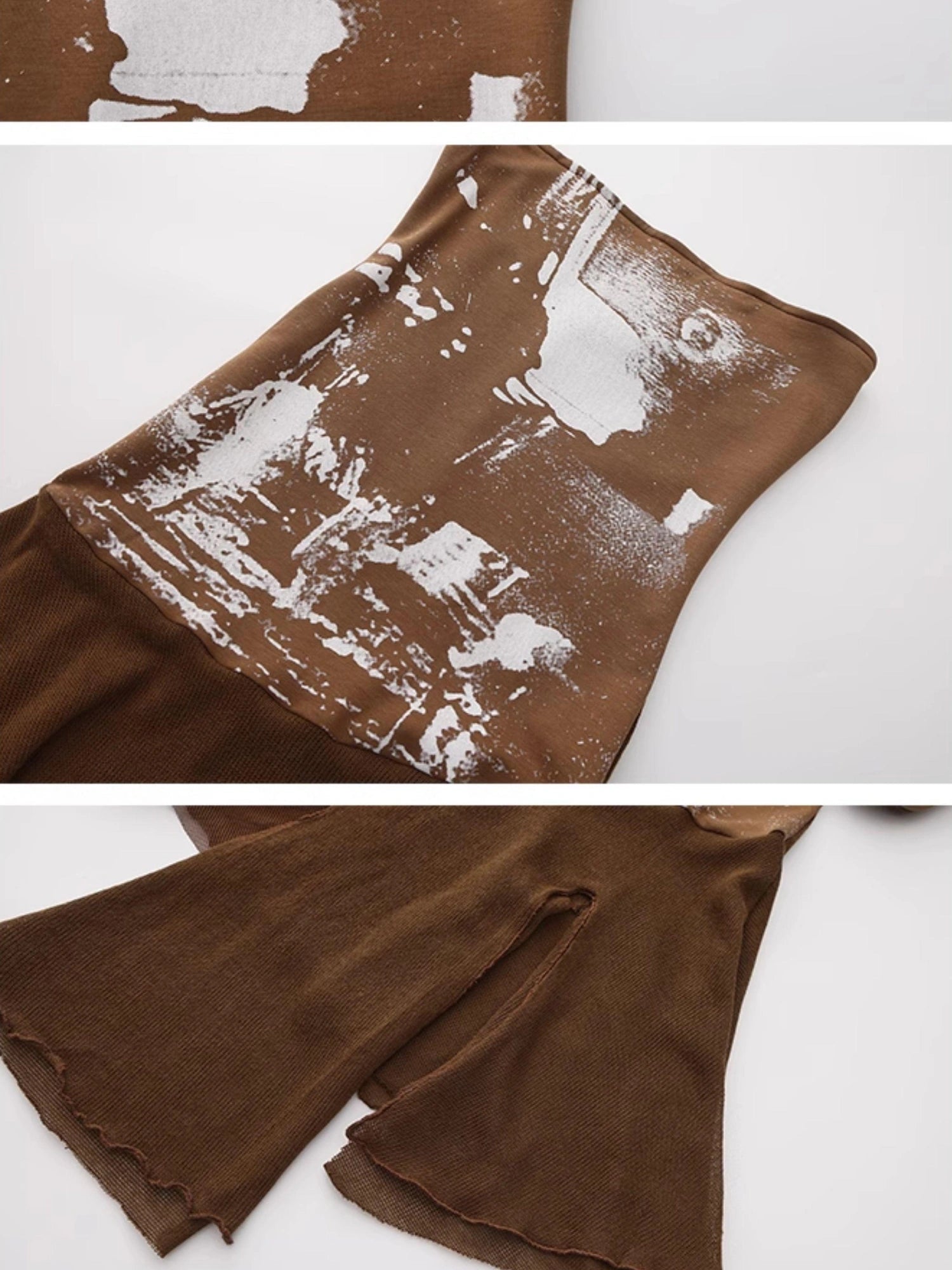 Outmode Outmode 25ss Knit Paneled Print Bustier Dress V-neck T-shirt Long Sleeve
