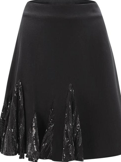 Outmode Pleated Sequin Trim Black Maxi Skirt