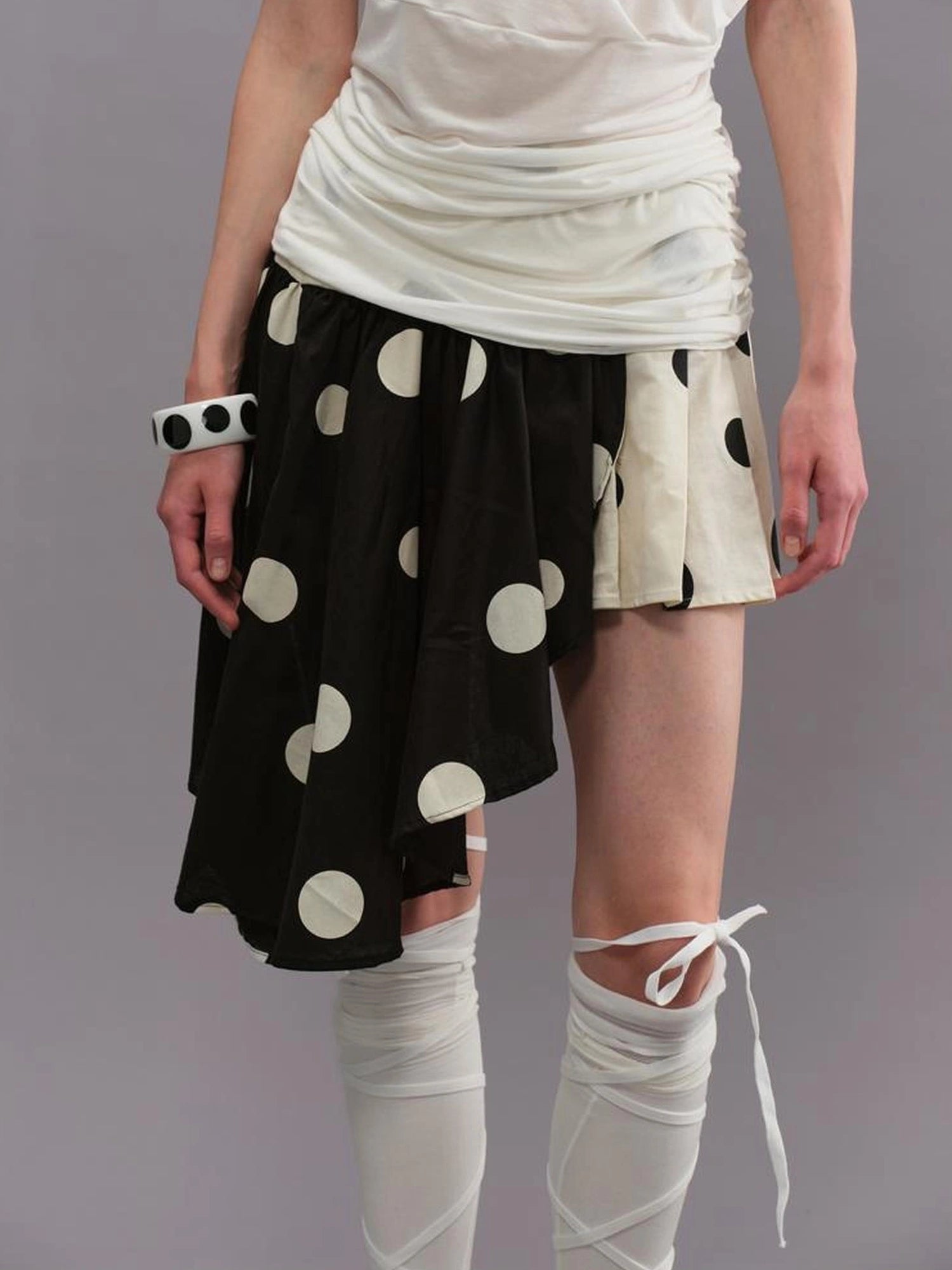 Polka Dot Color Block Pleated Skirt