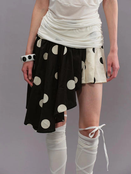 Polka Dot Color Block Pleated Skirt