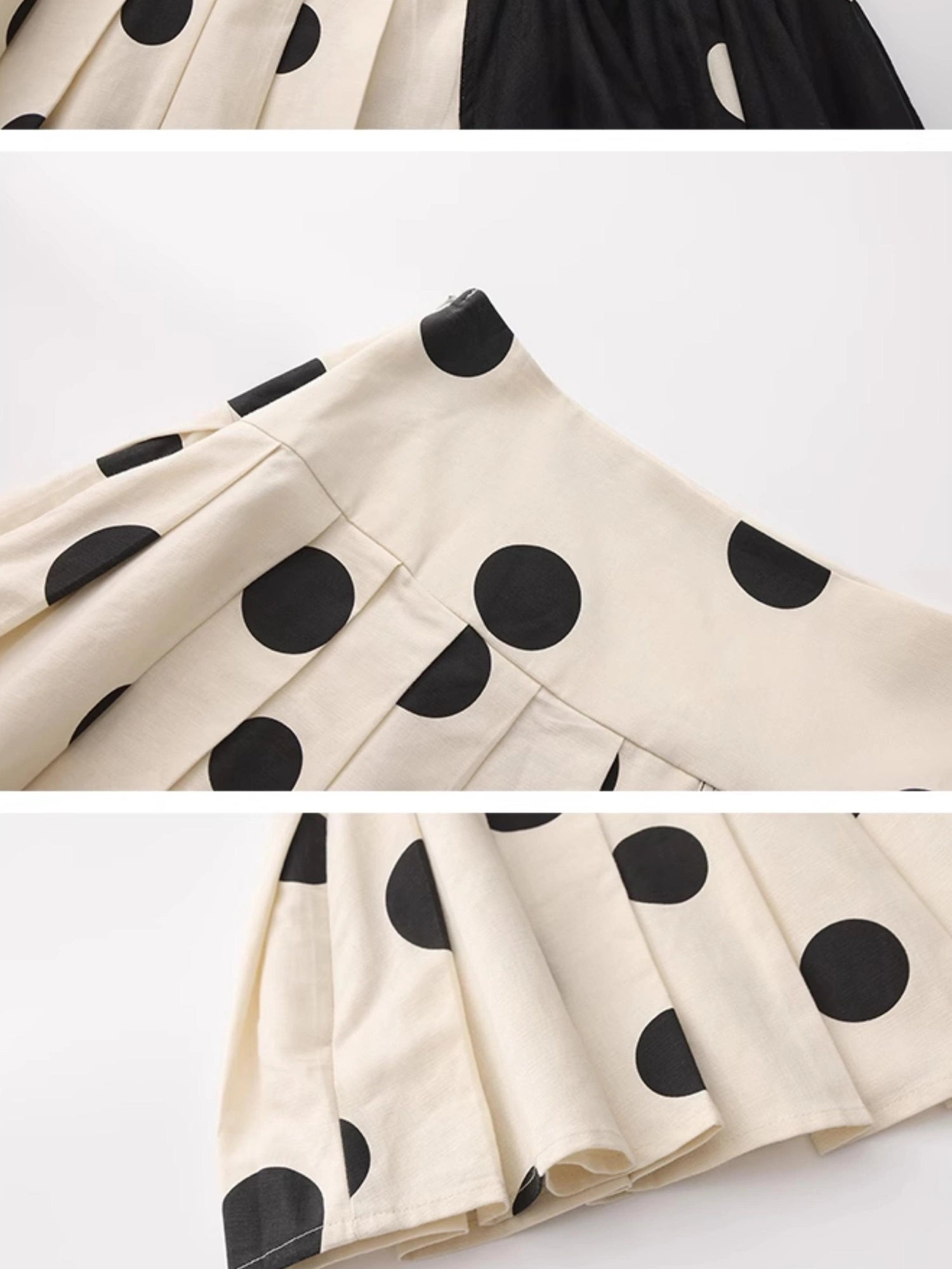 Polka Dot Color Block Pleated Skirt