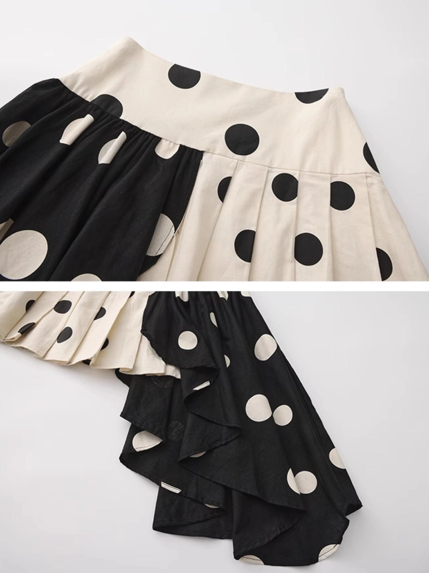 Polka Dot Color Block Pleated Skirt