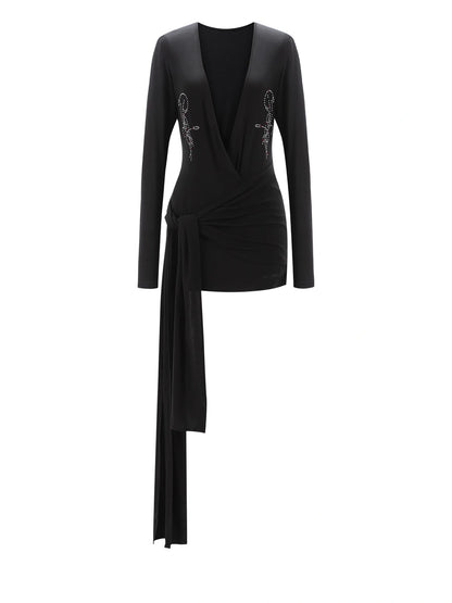 Outmode_Punk_Studded_Ribbon_Tie_Dress_V-neck_T-shirt_Long_Sleeve_MISSTT