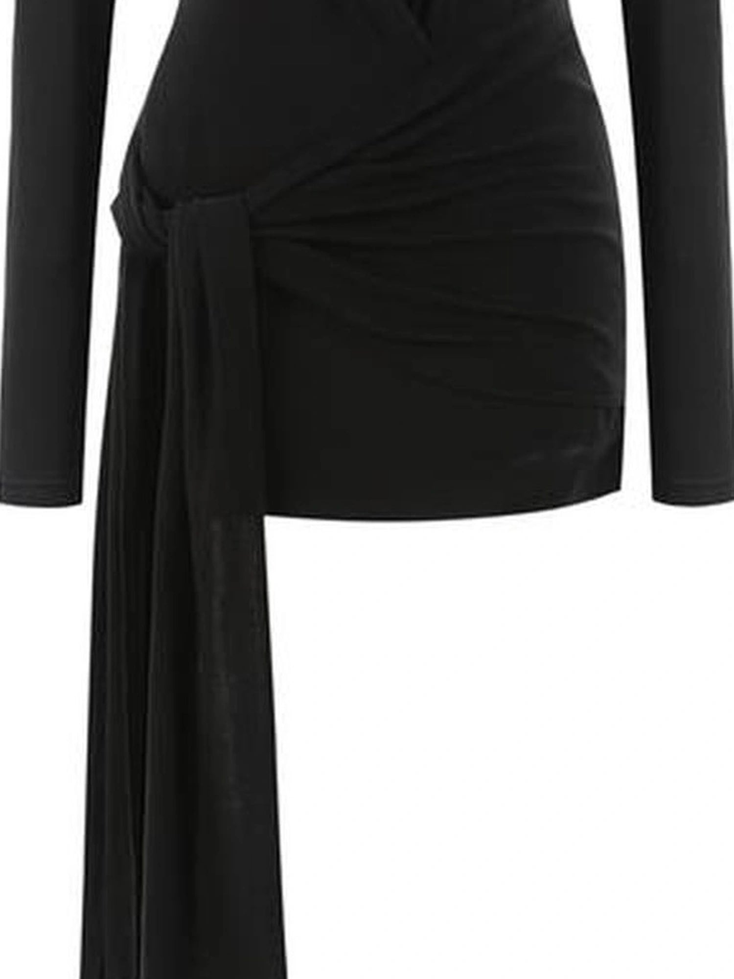 Outmode Punk Studded Ribbon Tie Dress V-neck T-shirt Long Sleeve