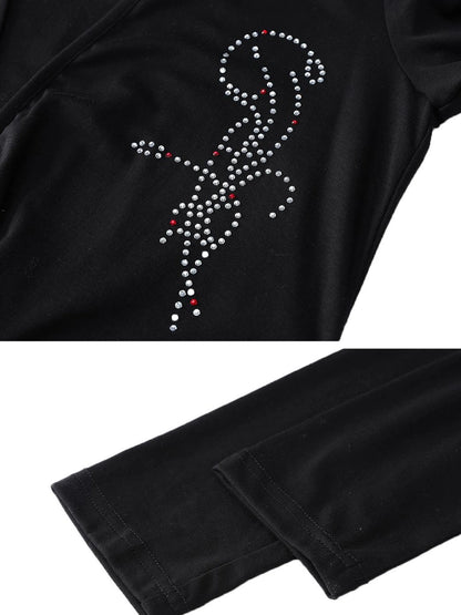 Outmode Punk Studded Ribbon Tie Dress V-neck T-shirt Long Sleeve