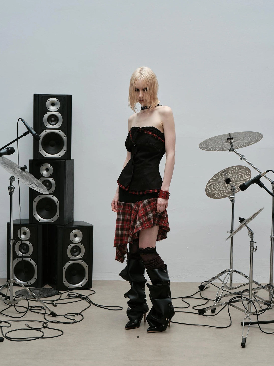 Outmode Rock N Roll Checkered Corset Set Skirt