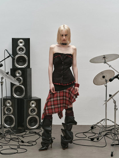 Outmode Rock N Roll Checkered Corset Set Skirt