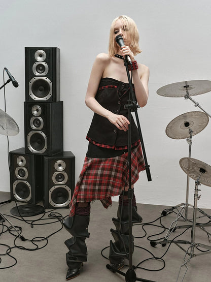 Outmode Rock N Roll Checkered Corset Set Skirt