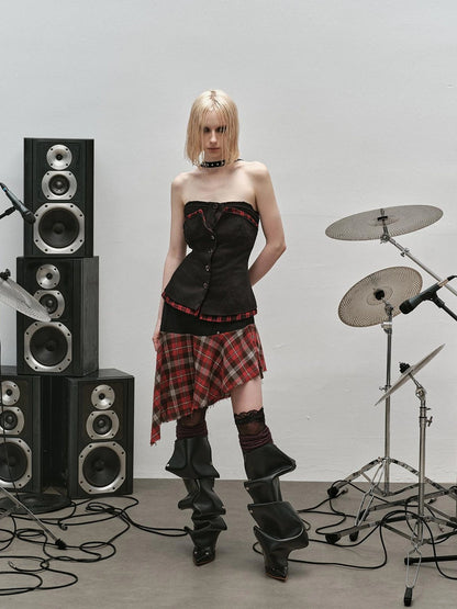 Outmode Rock N Roll Checkered Corset Set Skirt