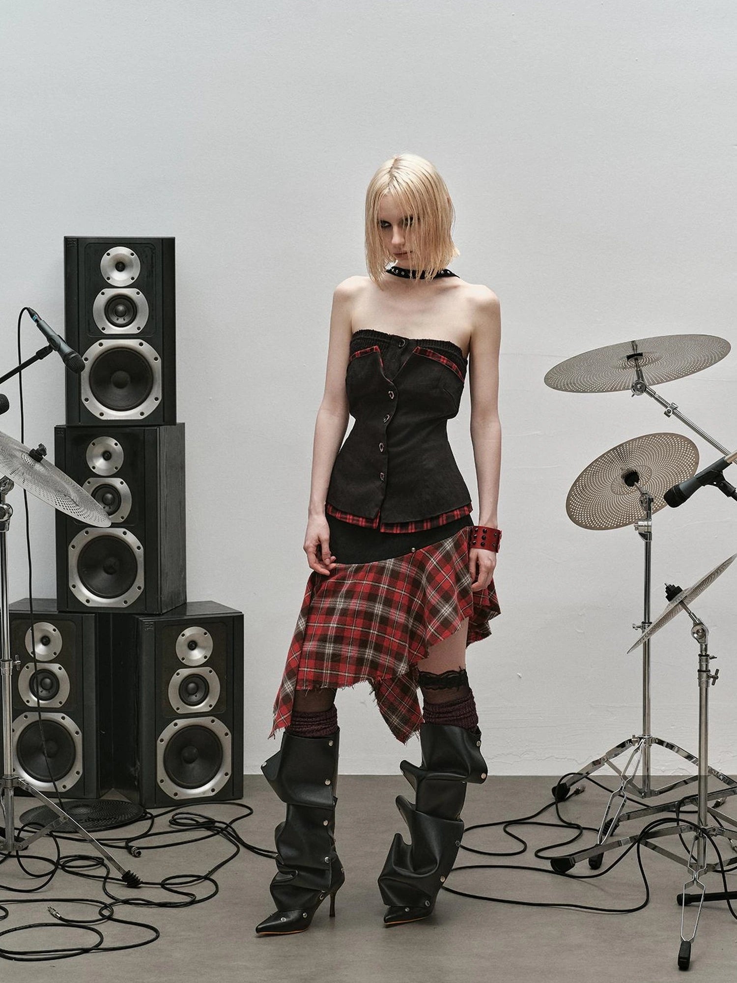 Outmode Rock N Roll Checkered Corset Set Skirt