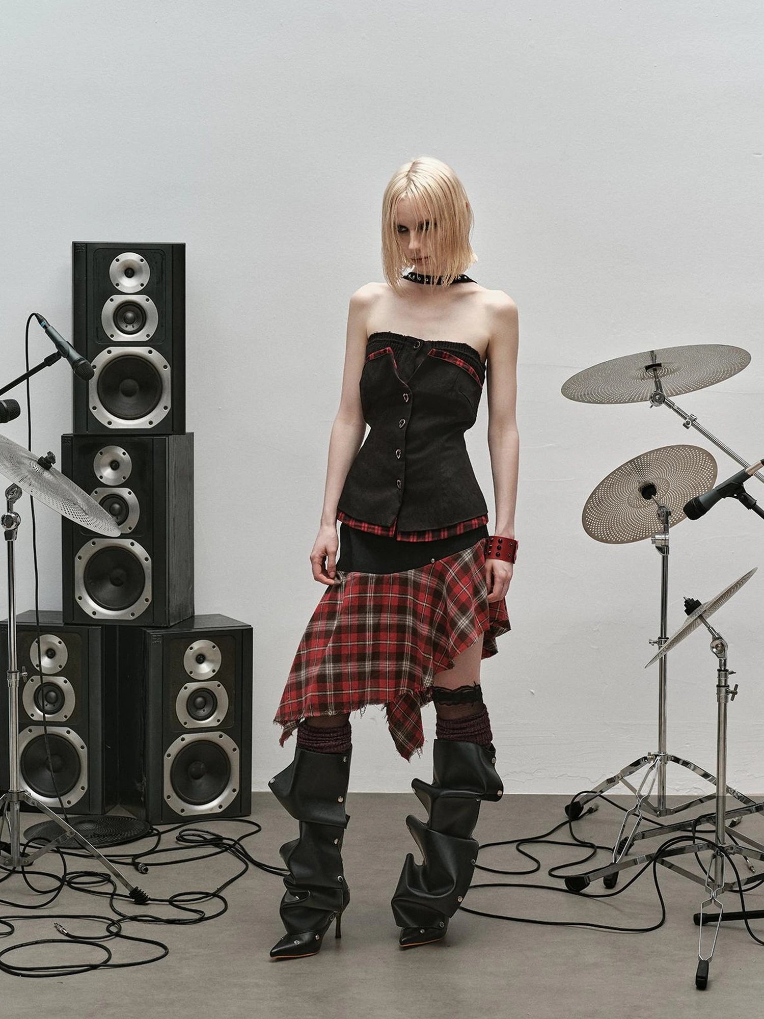 Outmode Rock N Roll Checkered Corset Set Skirt