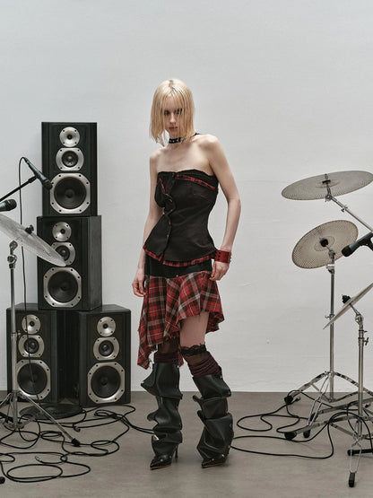 Outmode Rock N Roll Checkered Corset Set Skirt