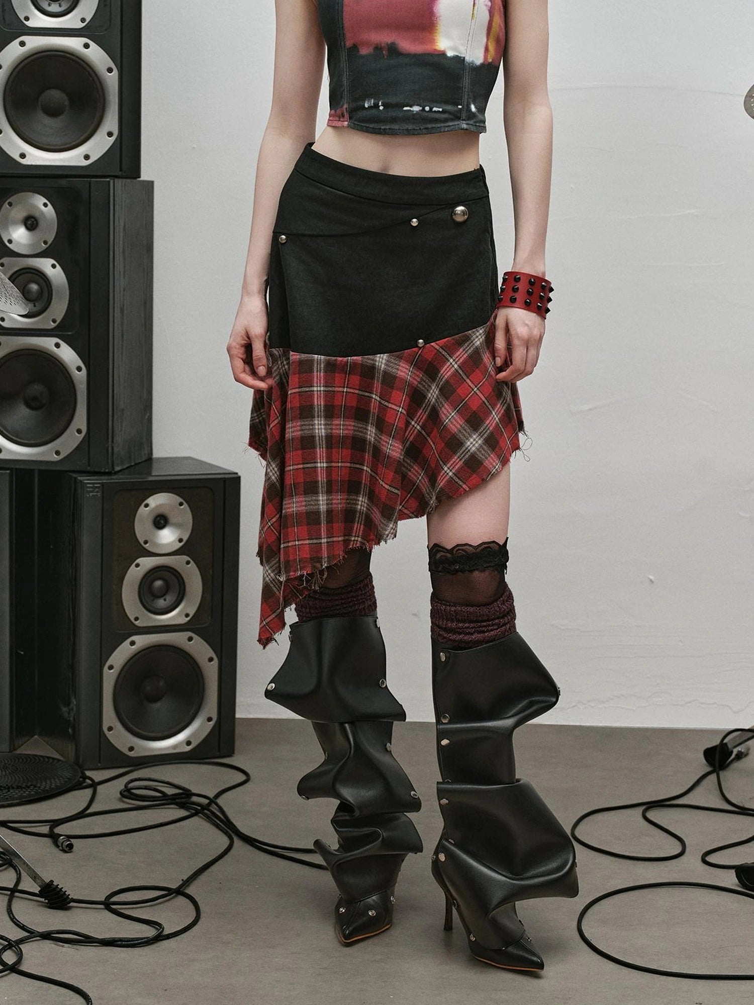 Outmode Rock N Roll Checkered Corset Set Skirt