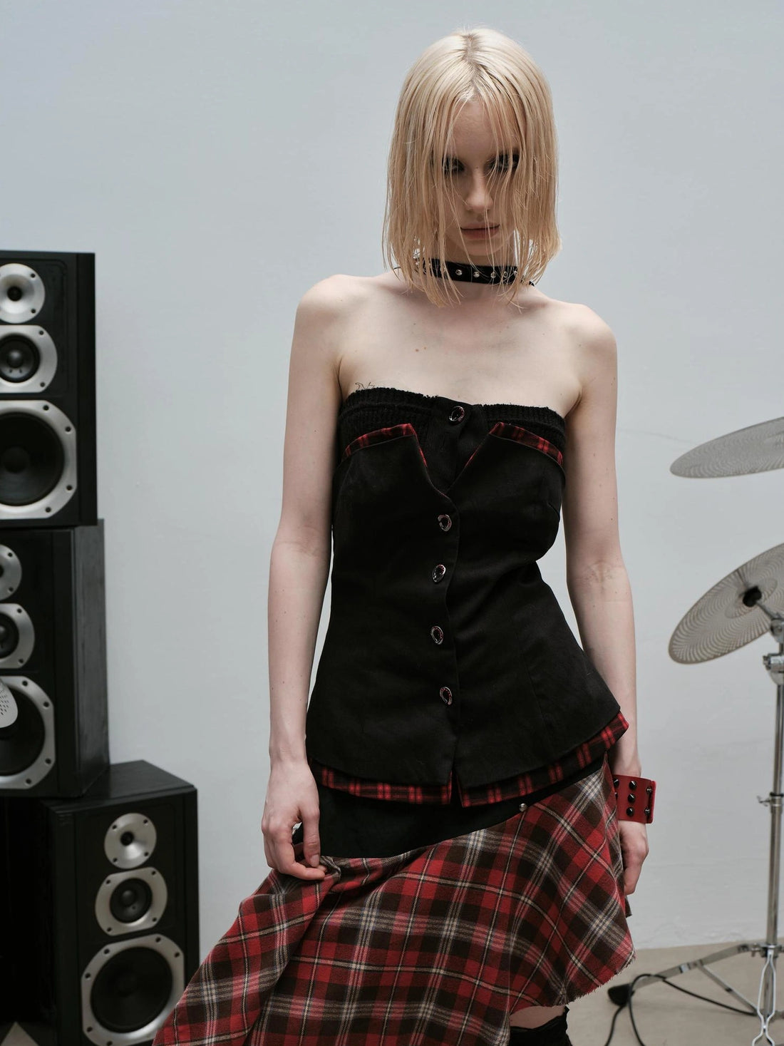 Outmode Rock N Roll Checkered Corset Set Skirt