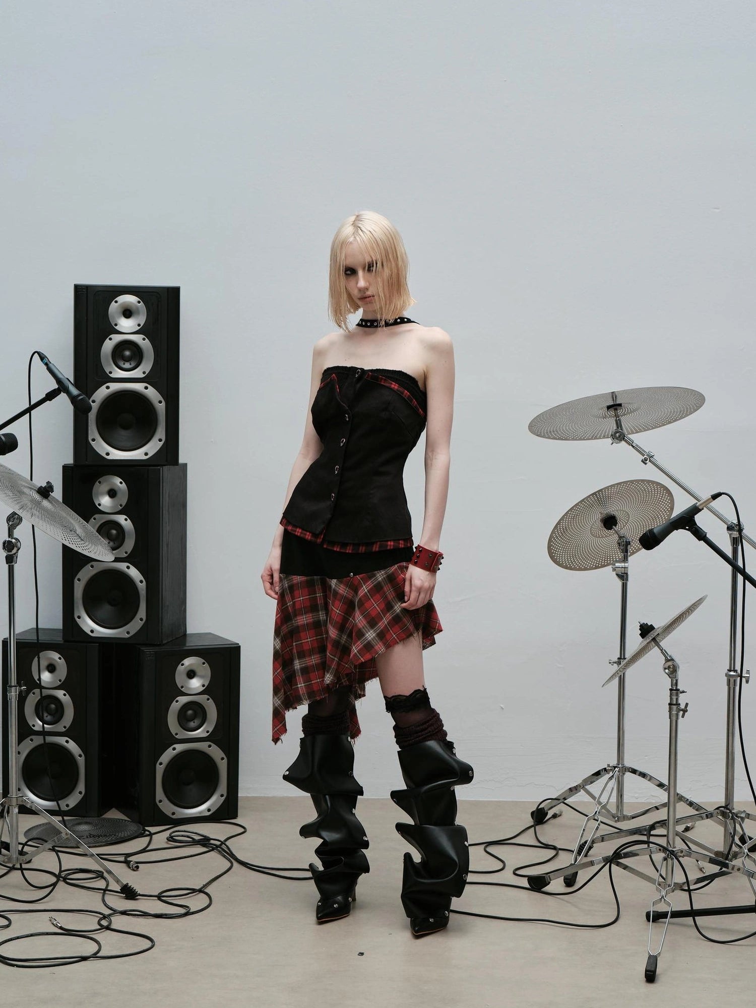 Outmode Rock N Roll Checkered Corset Set Skirt