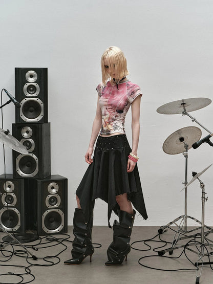 Outmode Rock N Roll Deconstructed Sleeveless V-neck T-shirt