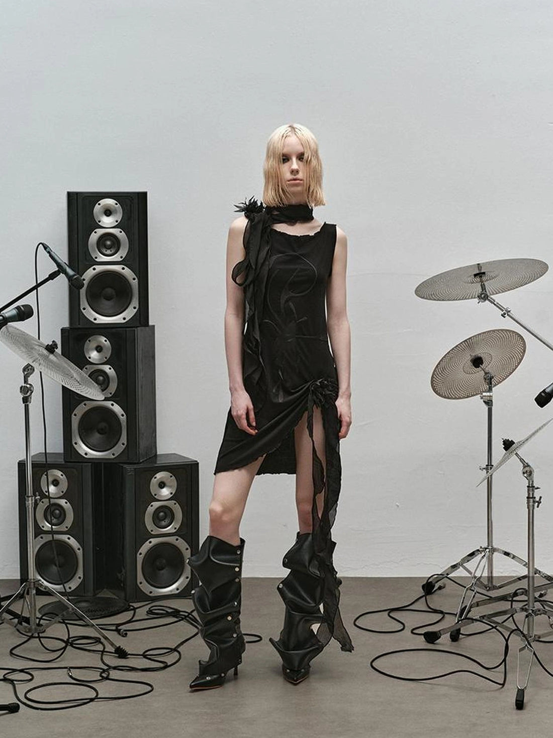 Outmode Rock N Roll Embroidered Punk Ribbon Trim Dress