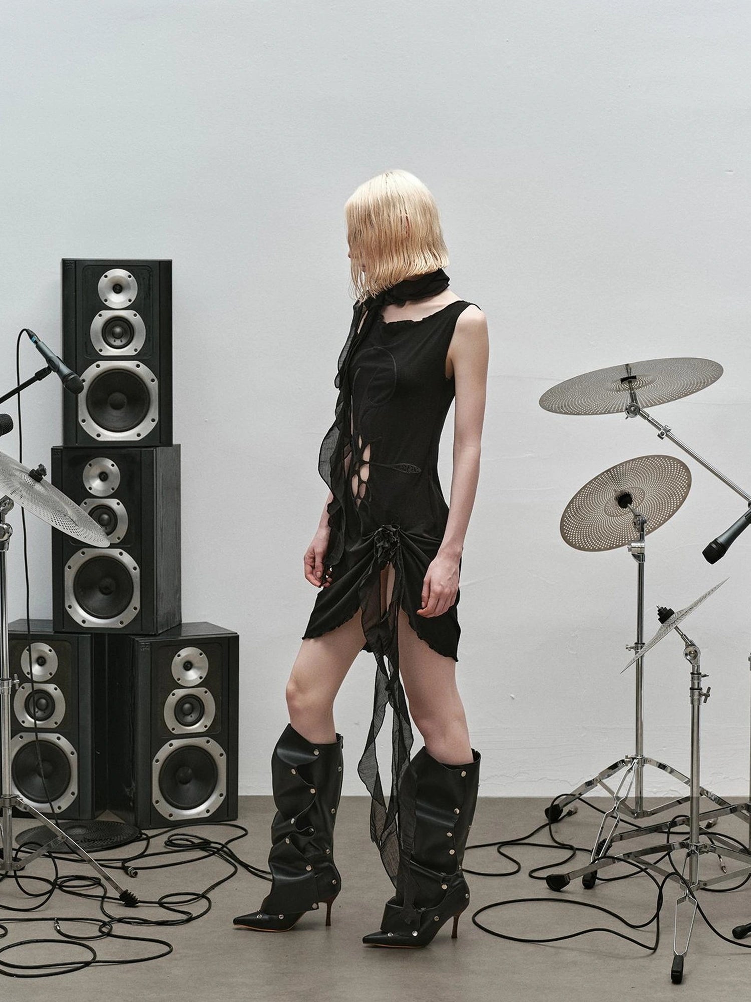 Outmode Rock N Roll Embroidered Punk Ribbon Trim Dress