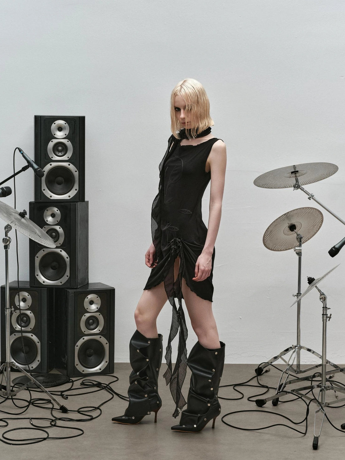 Outmode Rock N Roll Embroidered Punk Ribbon Trim Dress