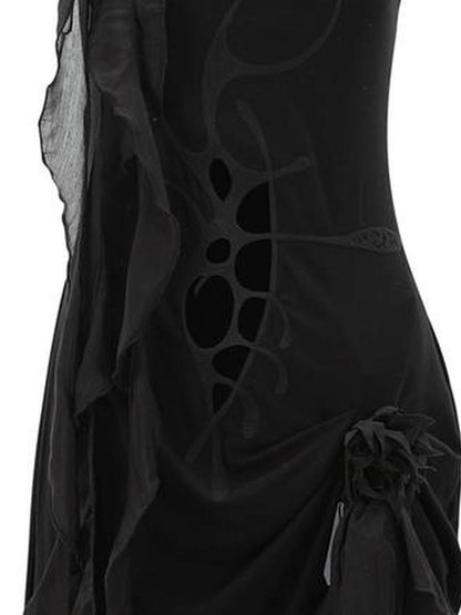 Outmode Rock N Roll Embroidered Punk Ribbon Trim Dress