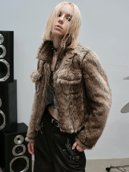 Outmode Rock N Roll Faux Fur Cropped Jacket