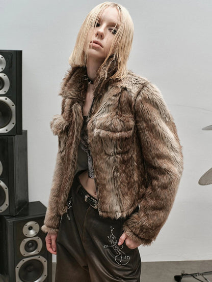 Outmode Rock N Roll Faux Fur Cropped Jacket