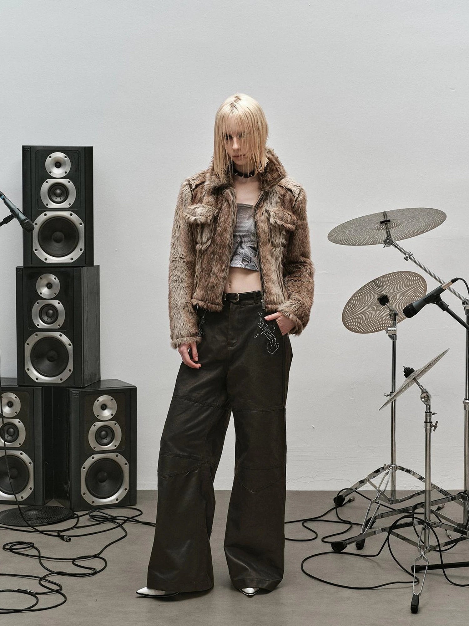 Outmode Rock N Roll Faux Fur Cropped Jacket