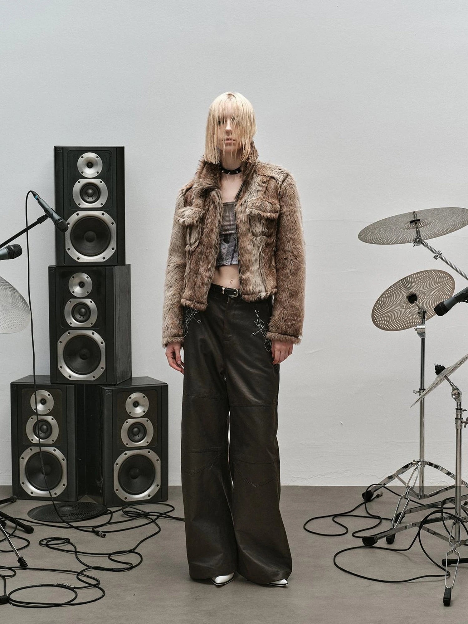 Outmode Rock N Roll Faux Fur Cropped Jacket