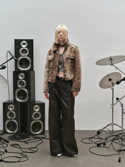 Outmode Rock N Roll Faux Fur Cropped Jacket