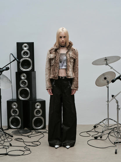 Outmode Rock N Roll Faux Fur Cropped Jacket