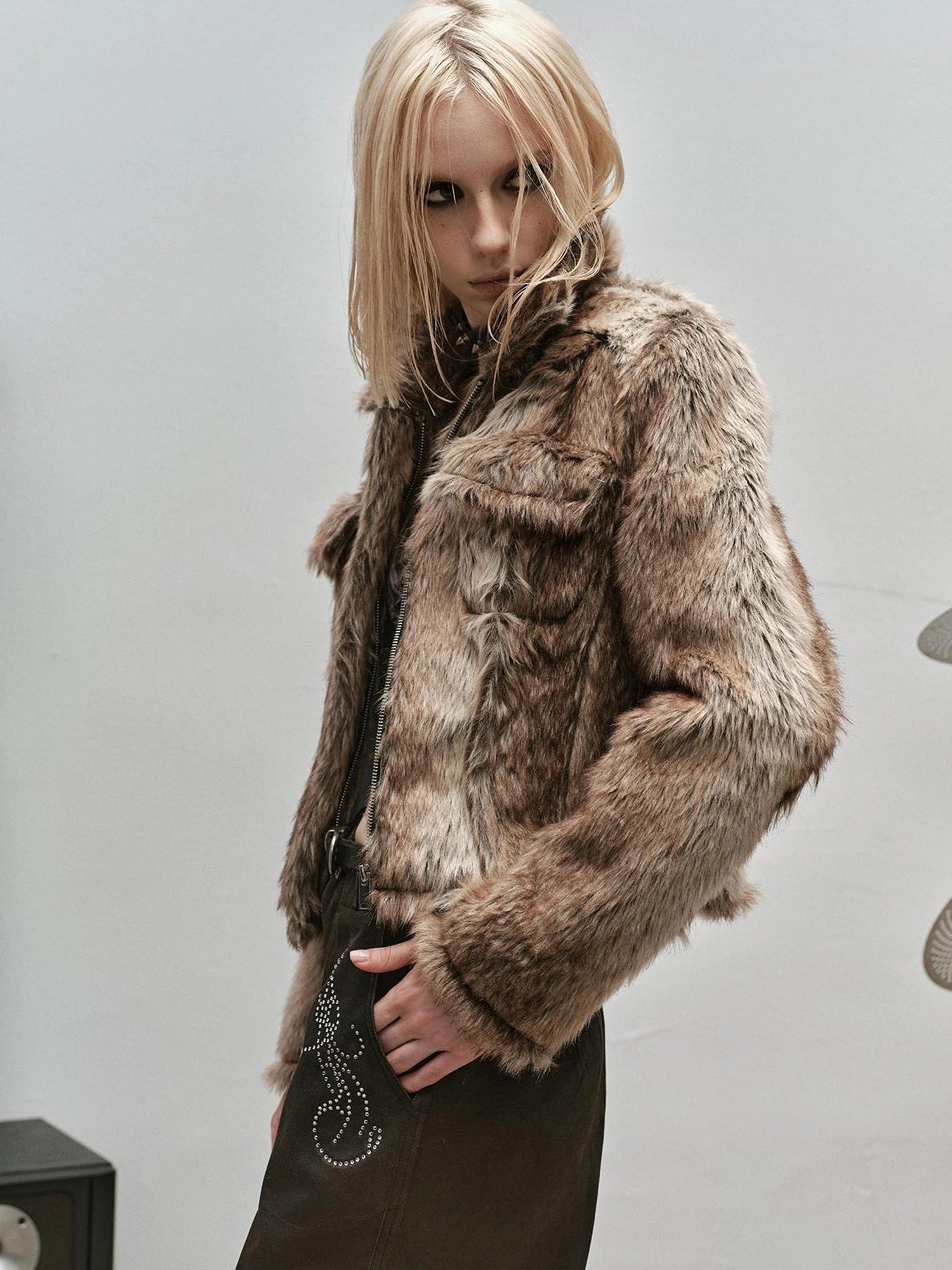 Outmode Rock N Roll Faux Fur Cropped Jacket