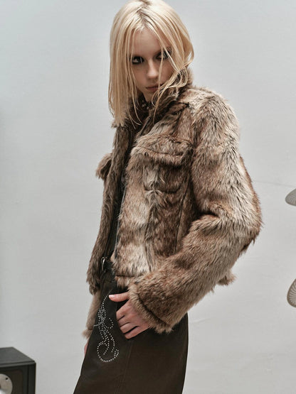 Outmode Rock N Roll Faux Fur Cropped Jacket