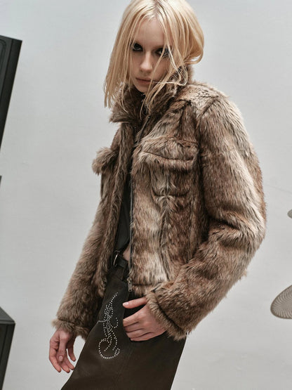 Outmode Rock N Roll Faux Fur Cropped Jacket