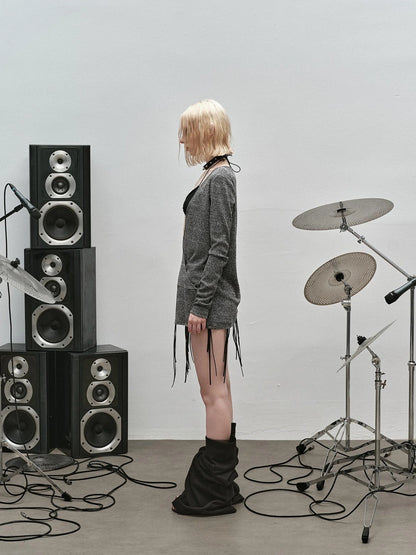 Outmode Rock N Roll Fringe V-neck Punk Dress