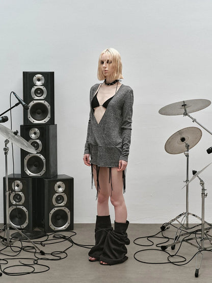 Outmode Rock N Roll Fringe V-neck Punk Dress